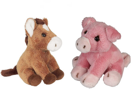 Boerderij dieren zachte pluche knuffels 2x stuks - Varken en Paard van 15 cm