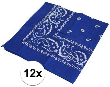 Boeren of cowboy zakdoek bandana - 12x - blauw - geruit - 54 x 53 cm - Carnaval verkleed accessiores