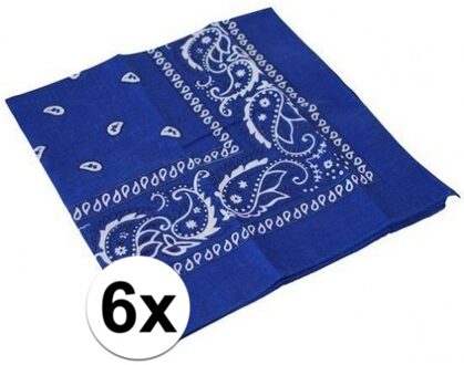 Boeren of cowboy zakdoek bandana - 6x - blauw - geruit - 54 x 53 cm - Carnaval verkleed accessiores