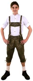 Boeren Tirol & Oktoberfest Kostuum | Lederhose Groen Deluxe Driekwart Met Groene Borduursels (Echt Leer) Man | Maat 46 | Bierfeest | Verkleedkleding
