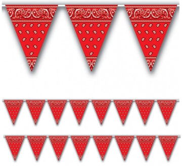 Boeren zakdoek vlaggenlijn - 2x - 366 cm - Cowboy western thema feestversiering - rood