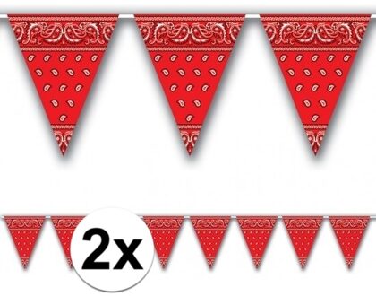 Boeren zakdoek vlaggenlijn - 2x - 366 cm - Cowboy western thema feestversiering - rood