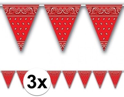 Boeren zakdoek vlaggenlijn - 3x - 366 cm - Cowboy western thema feestversiering - rood