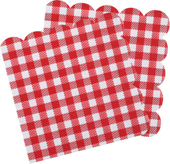 boerenbont Oktoberfest thema servetten - 40x stuks - 16 cm - gingham/vichy print - Feestservetten Rood