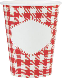 boerenbont Oktoberfest thema wegwerp bekertjes - 10x - 270 ml - gingham/vichy print - Feestbekertjes Rood