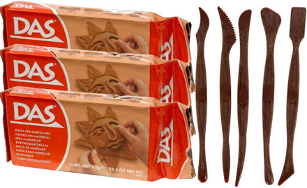 Boetseer basis pakket met 3 kilo terra cotta klei en gereedschap 5-delig