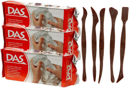 Boetseer basis pakket met 3 kilo witte klei en gereedschap 5-delig