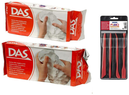 Boetseer klei 1,5 kilo witte kleur met boetseergereedschap 4-delig