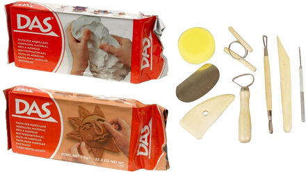Boetseer klei pakken combie set - 1x kilo terracotta en 1x kilo witte klei - Met boetseergereedschap 8-delig