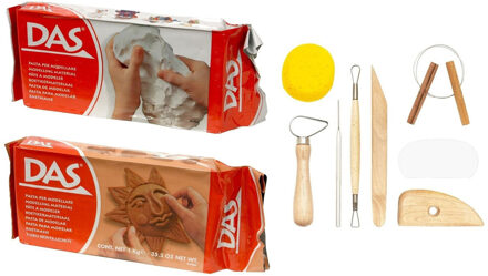 Boetseer klei pakken combie set - 1x kilo terracotta - en 1x kilo witte klei - Met gereedschap Multi