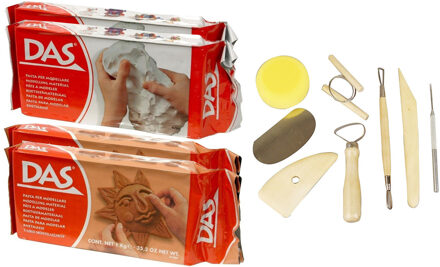 Boetseer klei pakken combie set - 2x kilo terracotta en 2x kilo witte klei - Met boetseergereedschap 8-delig