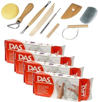 Boetseergereedschap 8-delig met 4 pakken klei