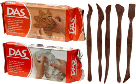 Boetseerklei basis pakket - met 2 kleuren klei - en gereedschap 7-delig