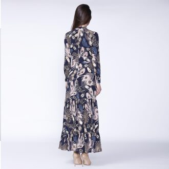 Boheemse stijl lange jurk met ruches en veren print Veelkleurig - XL