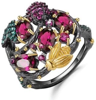 Bohemen Luxe Zwarte Goud Tungsten Vintage Trouwringen Voor Vrouwen Rood Groen Zirkoon Inlay Bee Vinger Ringen Boho Sieraden 10