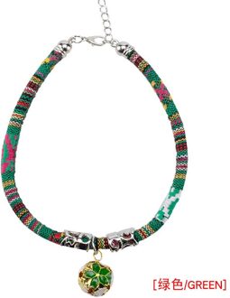 Bohemen Stijl Kat Halsband Met Bel Puppy Pet Ketting Voor Kleine Middelgrote Honden Huisdier Kat Halsbanden Levert Kitten Kat accessoires groen