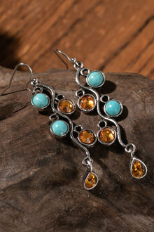 Bohemiaans Turquoise Amber Dangle Oorbellen Grijs