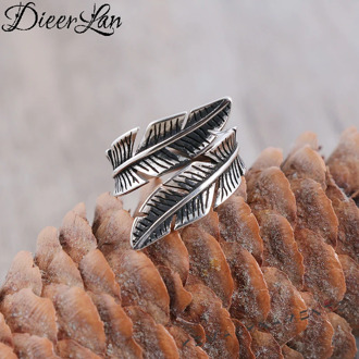Bohemian 925 Sterling Silver Large Feather Rings for Women Statement Jewelry Retro Open Finger Antique Rings