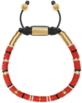 Bohemian Armband met Rode, Witte en Gouden Disc Kralen Nialaya , Red , Heren - Xl,L
