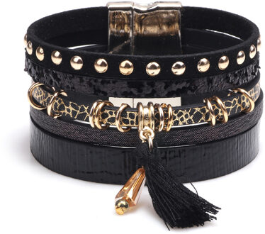 Bohemian Braziliaanse PU Lederen Lange Kwast Klinknagel Armbanden Voor Vrouwen Magneet Gesp Armbanden Armbanden Vrouwelijke Sieraden c1