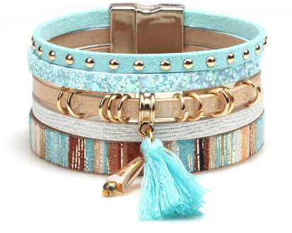 Bohemian Braziliaanse PU Lederen Lange Kwast Klinknagel Armbanden Voor Vrouwen Magneet Gesp Armbanden Armbanden Vrouwelijke Sieraden c5