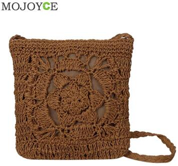 Bohemian Geweven Hollow Out Beach Bag Vrouwen Gehaakte Omzoomd Stro Clutch Handgemaakte Dag Koppelingen Breien Weave Boho Zomer Tas Bruin