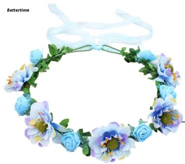 Bohemian Handgemaakte Rose Bloem Kroon Hoofdband Bruiloft Festival Strand Haar Krans Sweety Meisjes Krans Hoofddeksel B36D blauw