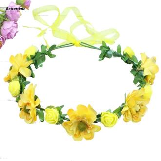 Bohemian Handgemaakte Rose Bloem Kroon Hoofdband Bruiloft Festival Strand Haar Krans Sweety Meisjes Krans Hoofddeksel B36D geel