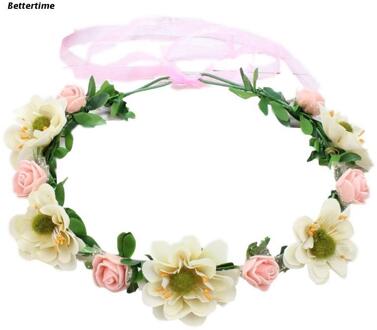 Bohemian Handgemaakte Rose Bloem Kroon Hoofdband Bruiloft Festival Strand Haar Krans Sweety Meisjes Krans Hoofddeksel B36D Meat roze