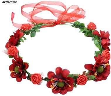 Bohemian Handgemaakte Rose Bloem Kroon Hoofdband Bruiloft Festival Strand Haar Krans Sweety Meisjes Krans Hoofddeksel B36D rood