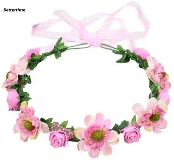 Bohemian Handgemaakte Rose Bloem Kroon Hoofdband Bruiloft Festival Strand Haar Krans Sweety Meisjes Krans Hoofddeksel B36D roze