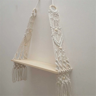 Bohemian Handmade Wooden Macrame Stand Wall Hanging Rope Shelf Tassel Floating Shelves Plant Rack Tapestry Home Decor Ornament