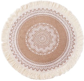 Bohemian Katoen Geweven Linnen Placemat Tafel Mat 40Cm Ronde Bloem Isolatie Dining Antislip Kwasten Delicate Keuken Decoratie 4-met Tassel
