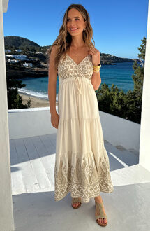 Bohemian Maxi Jurk Creme Met Geborduurde Details Ecru