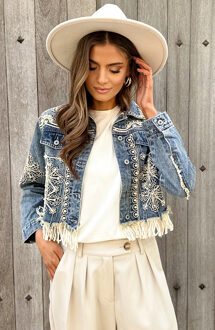 Bohemian Print Denim Jacket Blauw