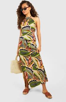 Bohemian Print Linen Look Longline Top & Maxi Rok, Black - 34