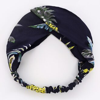 Bohemian Retro Cross Knot Tulband Bloemen Gedrukt Bandage Bandana Headwrap Vrouwen Elastische Haarband Gezicht Wassen Make-Up Haarband Marineblauw