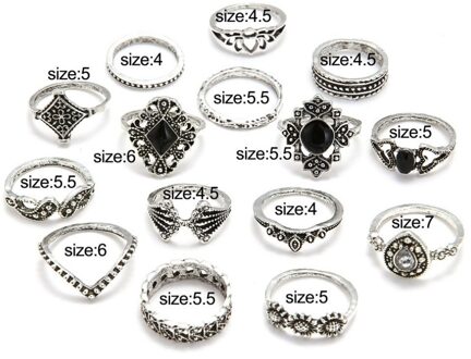 Bohemian Retro Vinger Sieraden Kroon Geometrische Rhinestone Leaf Vrouwen Ring Sets Hollow Stapelen Ringen Vintage Zilveren Kleur Goud