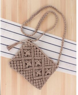 Bohemian Stijl Geweven Stro Tote Tas Voor Vrouwen Mode Eenvoudige Kwastje Casual Tote Tas Vintage Dames Meisje Strandtas grijs