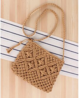 Bohemian Stijl Geweven Stro Tote Tas Voor Vrouwen Mode Eenvoudige Kwastje Casual Tote Tas Vintage Dames Meisje Strandtas khaki