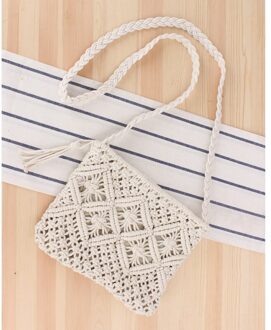 Bohemian Stijl Geweven Stro Tote Tas Voor Vrouwen Mode Eenvoudige Kwastje Casual Tote Tas Vintage Dames Meisje Strandtas WHITE1