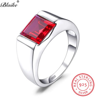 Boho Real s925 Sterling Silver Wedding Rings For Men Women Red Ruby Stone Square Zircon Engagement Ring Male Party Fine Jewelry