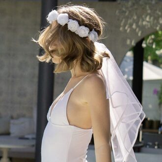 Boho Rose Flower Garland Bruidssluier Hoofdband Haar Accessoire Voor Bruiloft Bachelorette Party Bridal Douche Bruid Om Wit