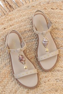 Boho Sandalen Met Studs Suede Beige