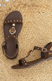 Boho Sandalen Met Studs Suede Choco Bruin