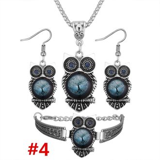 Boho Vrouwelijke Kristal Sieraden Set Charm Zilver Kleur Dangle Earring Voor Vrouwen Vintage Uil Armband Bruiloft Collier 04