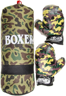 Bokszak met handschoenen - camouflage - 43 cm - boksen voor kinderen Multi