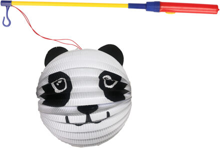 Bol lampion panda - wit - H20 cm - papier - met lampionstokje - 40 cm
