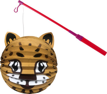 Bol lampion panter - bruin - H20 cm - papier - met lampionstokje - 40 cm