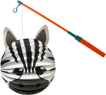 Bol lampion zebra - wit/zwart - H20 cm - papier - met lampionstokje - 40 cm
